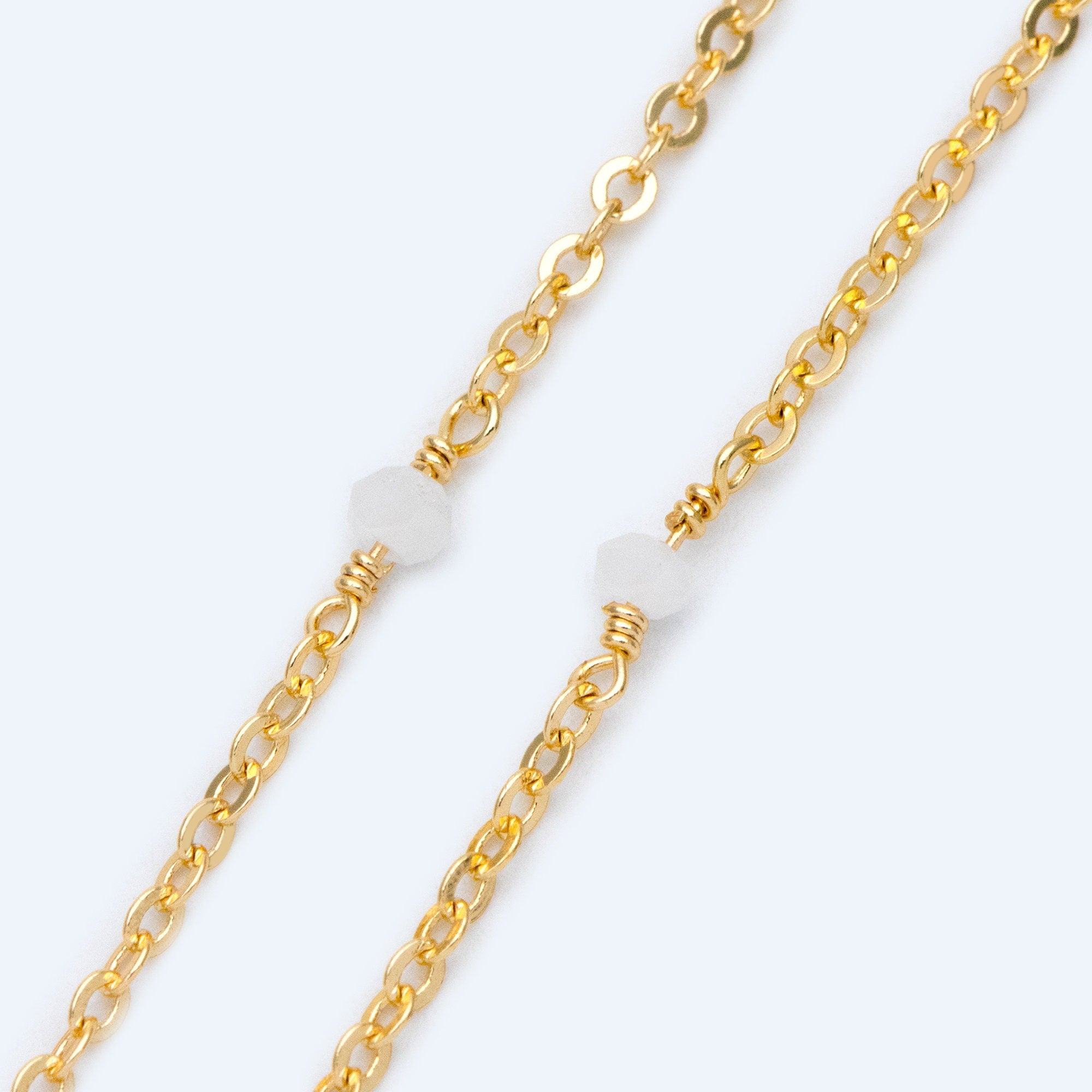 Gold plated Brass Crystal Bead Chains, 1.8mm Beaded Chains with 3mm Glass Rondelles, Black Grey White (#LK-145)/ 1 Meter=3.3 ft